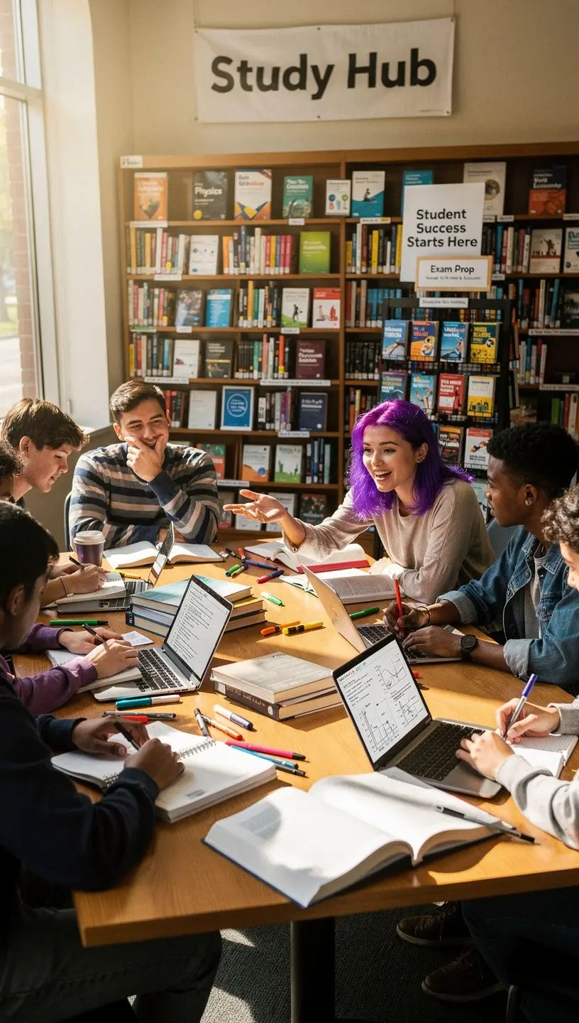 Ein Tisch mit Schreibwaren und Schulbedarf für Studenten.