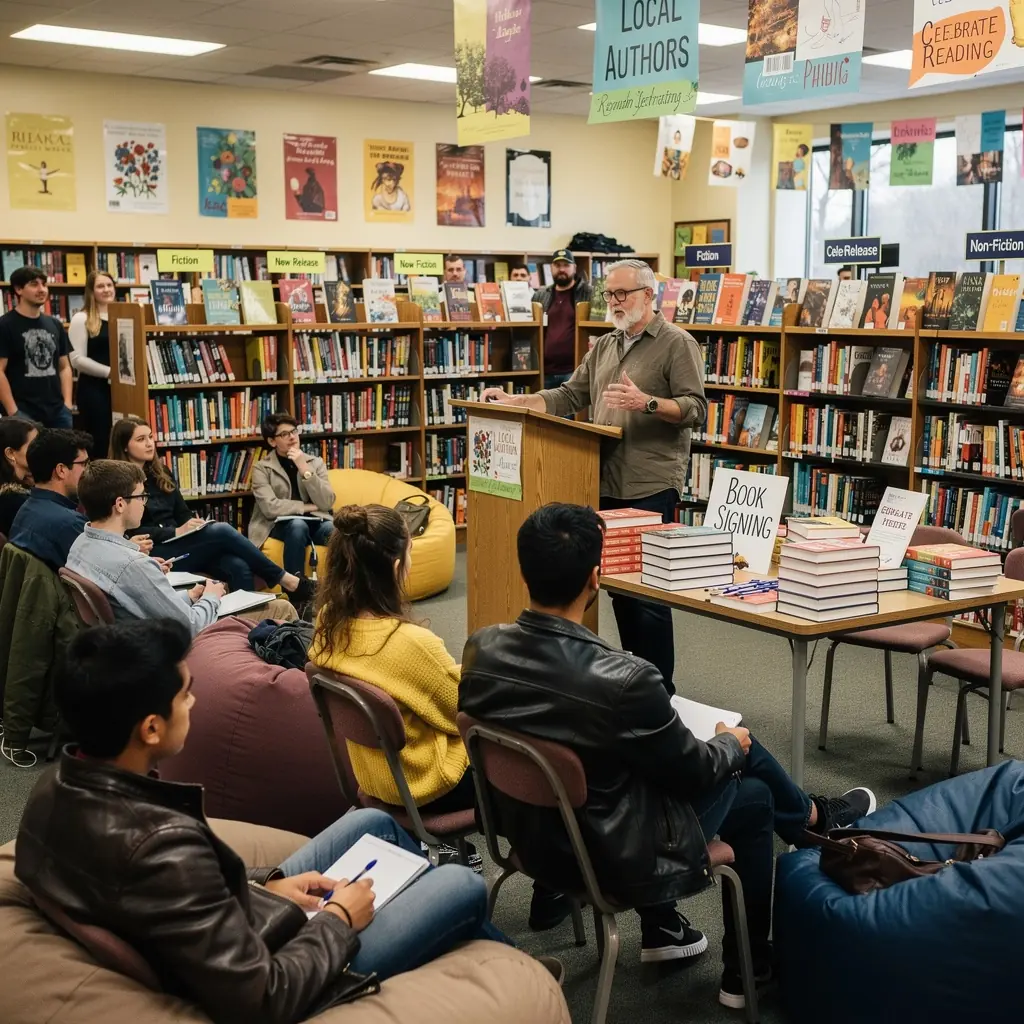 Studierende, die in der Buchhandlung nach Kursmaterialien suchen und sich beraten lassen.