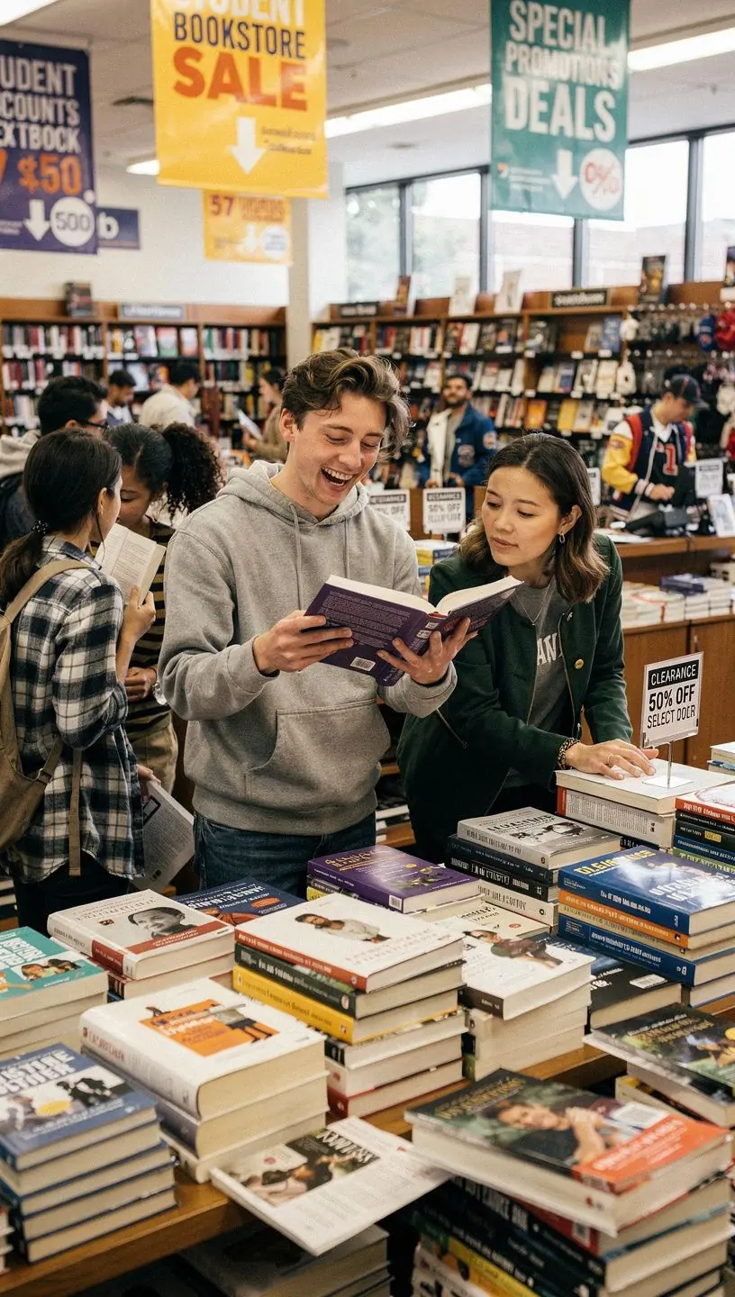 Ein Blick auf die EingangstГјr der Buchhandlung mit einem Schild, das Sonderangebote anzeigt.