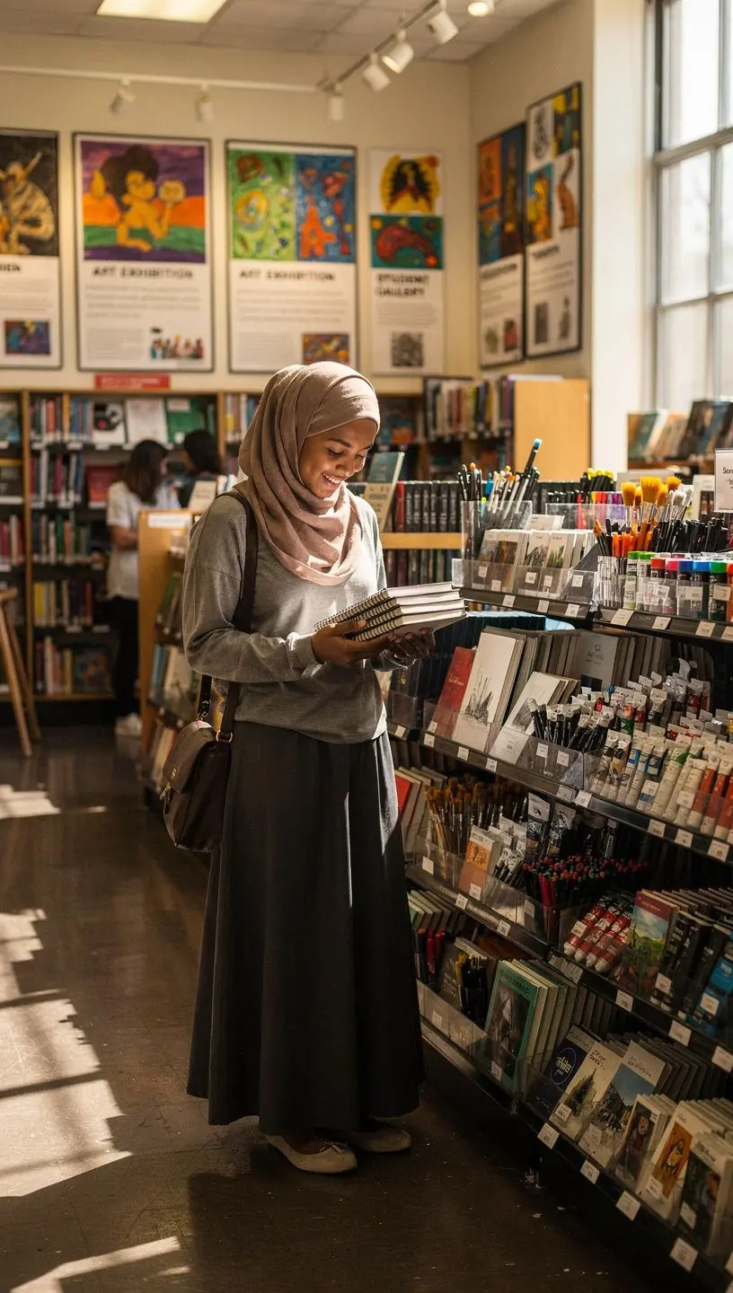 Ein Tisch mit verschiedenen Notizbüchern und Schreibwaren für Studierende.